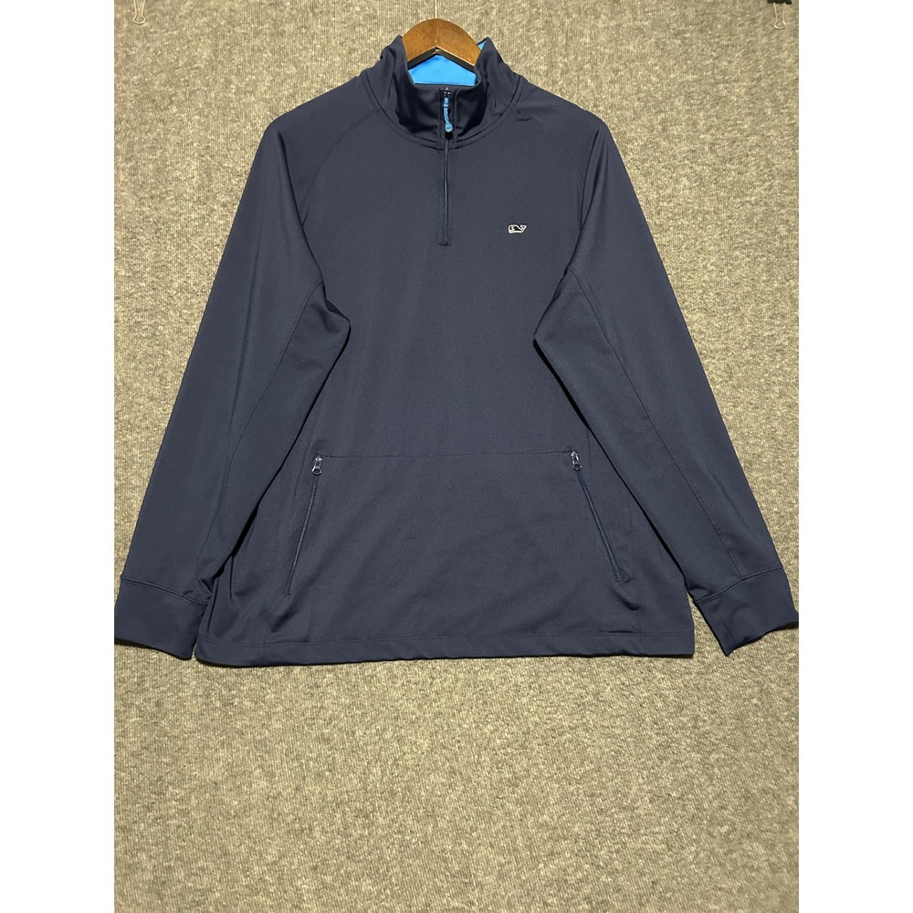 Vineyard vines 1/4 zip pullover mens blue golf performance Large zipper pockets - Picture 2 of 6